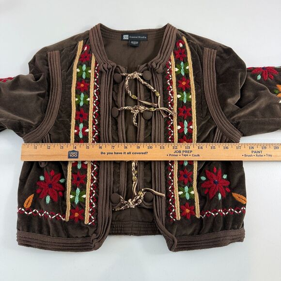 Casual Studio Women's Brown Velvet Multicolor Embroidered Floral Size S Small - Picture 7 of 10